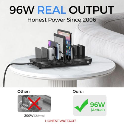 Unitek 10 Port 96W USB C Charging Station with 2X 65W PD, Fast Charger Dock - color: Black, size: 96W, Pack of 1