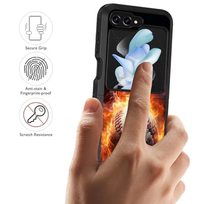 for Samsung Galaxy Z Flip 5 Case, Heavy Duty Dual Layer Hybrid Military Grade Shockproof Drop Folding Protective Cover for Samsung Galaxy Z Flip 5 5G 2023, Burning Baseball - color: Burning Baseball