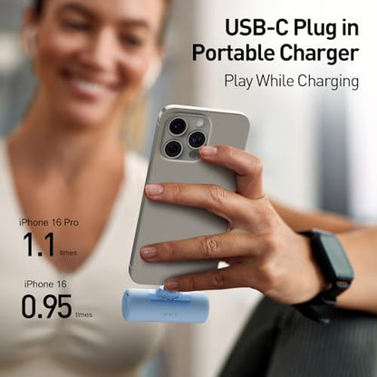iWALK 4,500mAh USB-C Portable Charger, Power Bank with Built-in Connector, Phone Battery Pack, Compatible with iPhone 18/17/16/15 Series, Samsung Galaxy S24/S23/S22 and Android Phones, Blue - color: Blue