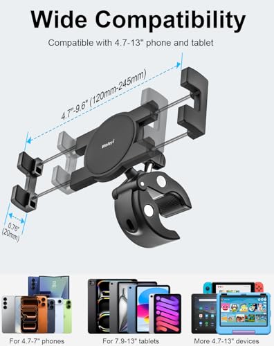 Stroller Tablet Holder for Baby - Tablet Mount Handlebar Clamp for Scooter, Wheelchair, Gym Bicycle, Workout Equipment, Tripod for iPad Pro Air Mini, Galaxy Tabs, Z Fold, Fire, iPhone, 4.7-13" Devices