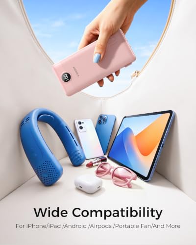 VEGER Portable Charger for iPhone, Power Bank Built in Cables and Wall Plug - color: Crepe