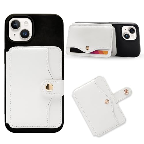 M-Plateau Phone Wallet Stick On, Small Card Holder for Phone Case with Snap Closure and Leather Phone Card Holder for Most Smartphones (White) - color: White