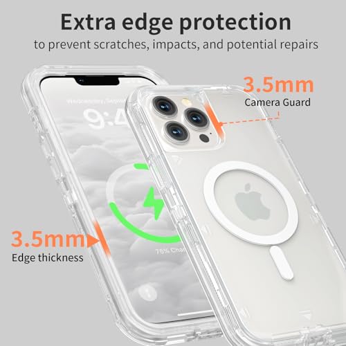 Follaroma Magnetic for iPhone 13 Pro Max Case, Heavy Duty Cases, Clear,6.7" | Compatible with MagSafe, Heavy Duty Shock proof Protection, Military-Grade Anti-Drop, Dual Layer Transparent Protective Cover - color: Clear, size: iPhone 13 Pro Max 6.7''