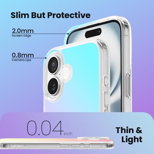 Mobnano for iPhone 16 Case, Protective Shockproof Bumpers [Not Yellowing] Anti-Scratch Transparent Slim Hard PC Back Soft TPU Frame Cover for Men Women - Iridescent - color: Iridescent