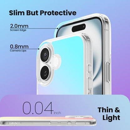 Mobnano for iPhone 16 Case, Protective Shockproof Bumpers [Not Yellowing] Anti-Scratch Transparent Slim Hard PC Back Soft TPU Frame Cover for Men Women - Iridescent - color: Iridescent