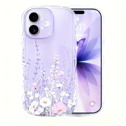 AULEEP for iPhone 17, Clear Cute Phone Case Floral with Curly Wave Frame Shape Design, Slim Soft Shockproof TPU Protective Phone Cover for Women Girls, Clear Wavy Case for iPhone 17 6.3" 2025 - size: iPhone 17