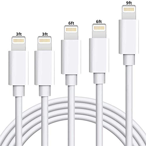 iPhone Charger Cable SHARLLEN Lightning Cable Mfi Certified 5Pack(3ft/3ft/6ft/6ft/10ft) USB Fast Long iPhone Charging Cords Compatible iPhone XS/Max/XR/X/8/8P/7/7P/6/6S/iPad/iPod/IOS (White)