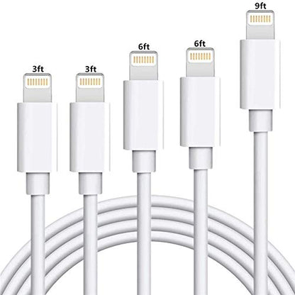 iPhone Charger Cable SHARLLEN Lightning Cable Mfi Certified 5Pack(3ft/3ft/6ft/6ft/10ft) USB Fast Long iPhone Charging Cords Compatible iPhone XS/Max/XR/X/8/8P/7/7P/6/6S/iPad/iPod/IOS (White)