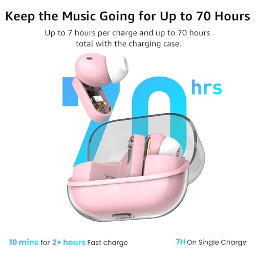 TOZO Crystal Pods Hybrid Active Noise Cancelling Wireless Earbuds, Pink - color: Pink