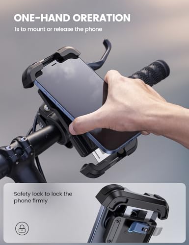 Lamicall Bike Phone Mount Holder - Motorcycle Phone Mount, Adjustable Cell Phone Holder Gifts, E-Bike Bicycle Scooter Handlebar Cradle Clip for iPhone Air 17 Pro Max, 16 15 Plus, 14, 4.7-6.8" Phone - color: Black