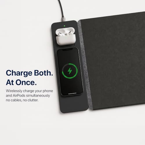 Wireless Charging Mouse Pad & Desk Mat with Detachable MagSafe-Compatible & Qi Charger, Charges Phone + Earbuds, Hidden Storage, XL Vegan Leather Mouse Pad, 30.7" × 14.6"(Grey) - color: Gray