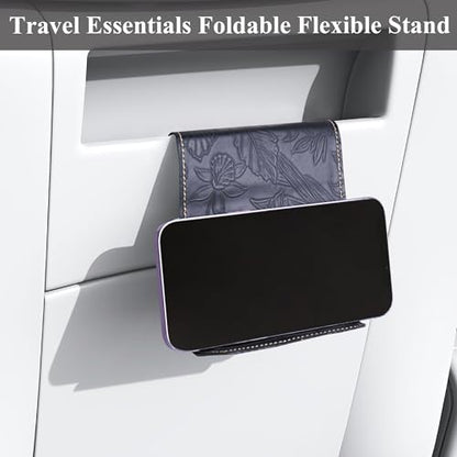 Airplane Travel Essentials for Flying Flex Flap Cell Phone Holder & Flexible Tablet Stand for Desk, Bed, Treadmill, Home & in-Flight Airplane Travel Accessories(1-Carved Black) - color: 1-Carved Black