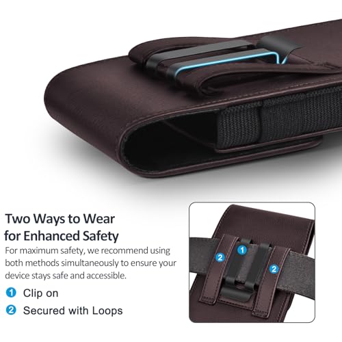 ACCKUO Leather Phone Holster with Strong Metal Belt Clip and Magnetic Closure Compatible with iPhone 16/15/14/13/12 Pro Max, Galaxy S25/S24/S23/S22 Plus & FE, L-Coffee - color: Coffee, size: Large