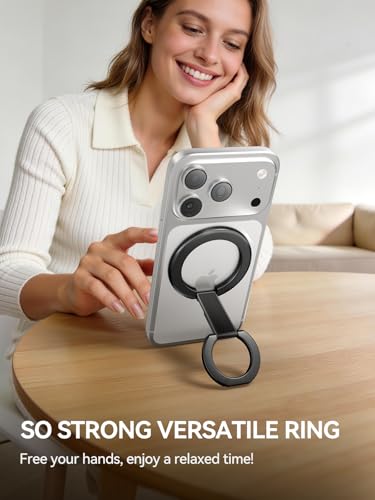 tounee Double-Sided Magnetic Phone Ring Holder Compatible with MagSafe, N52 Strong Magnet Grip & Foldable Kickstand for Gym Rack, Fridge, Fits iPhone 17 16 15 14 Pro Max (Black) - color: Black