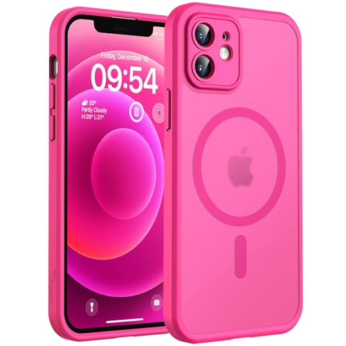 TOCOL for Phone 12 Case, Compatible with Magsafe Charger, Full Camera Protection, Drop Protection, Translucent Matte Phone Case for iPhone 12 6.1 inch (Hot Pink) - color: Hot Pink, size: Iphone 12