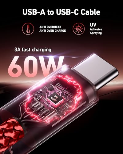 USB to USB C Cable Fast Charging [2 Pack 3FT], USB A to USB C Cable for Car - color: Red, size: 3FT, style: USB A to USB C