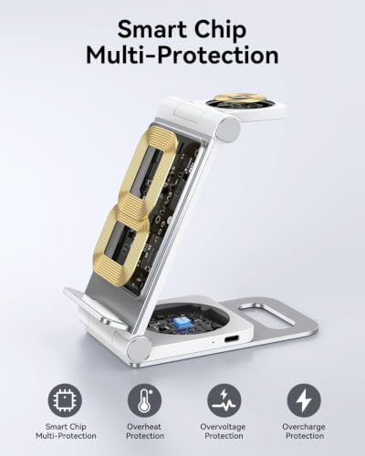 Wireless Charger for Samsung 3 in 1 Wireless Charging Station Stand - color: White Grey