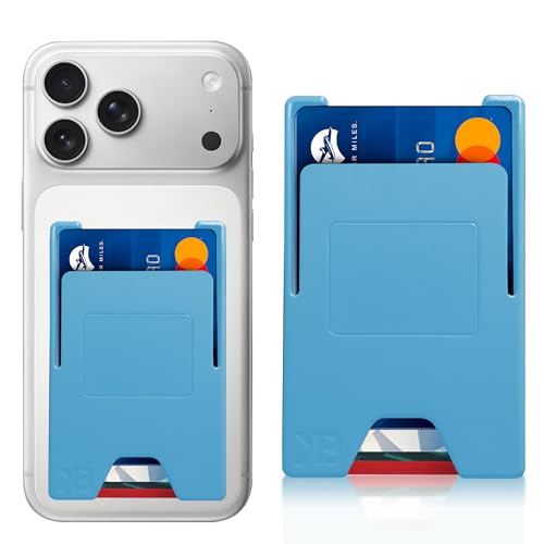 Slim Adhesive Cell Phone Wallet with Built-in Metal Plate - RFID Blocking Credit Card Holder for Phone Case - Plastic Wallet for Phone Holds 3 Cards Securely (Blue) - color: Sky