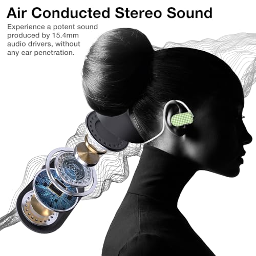 Purity Air Open Ear Headphones - True Air Conduction Wireless Bluetooth Open Ear Earbuds with Dual Mic for iPhone/Android - Secured Long Wearing Comfort, Sports Sweat Resistant (Green Checkers) - color: Green Checkers
