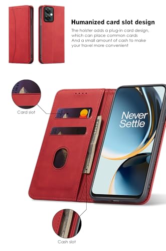 Asuwish Flip Wallet Phone Case for OnePlus Nord N30 5G/CE 3 Lite with Tempered Glass Screen Protector Magnetic Closure Folio Cover Credit Card Holder Slot Stand Oppo K11x/One Plus 1 1+ N 30/CE3 Red - color: Red