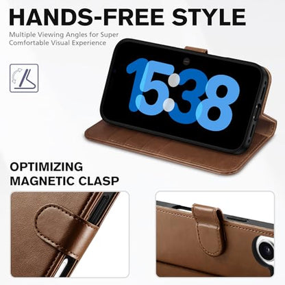 TUCCH Case Wallet for iPhone 17 (6.3") 2025, RFID Blocking Folio, Brown | 4 Card Holders, Kickstand, PU Leather, Magnetic Closure, Shockproof TPU Shell, Protective Flip Cover - color: Brown