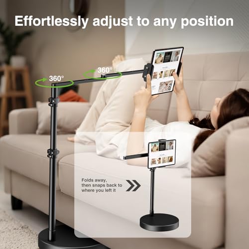elitehood Adjustable Tablet Floor Stand, Aluminum iPad Stand for Bed - style: Side-Clamp Tablet Holder