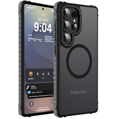 DEERLAMN Strong Magnetic Case for Samsung Galaxy S24 Ultra 6.8-Inch,[Compatible with Magsafe][Military Grade Drop Protection] Translucent Matte Shockproof Protective Phone Cover, Frosted Black - color: Black, size: For Samsung Galaxy S24 Ultra-6.8 Inch