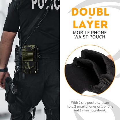 Dual Tactical Phone Pouch Molle Phone Holster Double Capacity Holder Universal Utility EDC Pouch for iPhone 17 Pro Max/17 Pro/16 Pro Max/16 Pro/15 Pro Max/15 - color: Black Camo