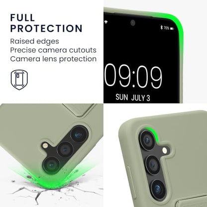 kwmobile Case for Samsung Galaxy S24 Case - Soft TPU Cover with Silicone Coating - with Hand Strap and Stand Function - Shockproof - Gray Green - color: gray green, size: Galaxy S24