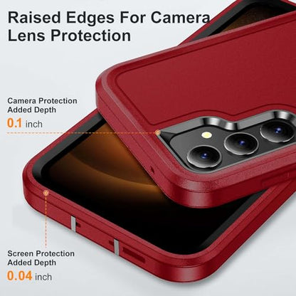 for Samsung Galaxy S23 FE Case with Kickstand Case 3-Layer Military Grade Protective Case Cover Silicone Heavy Duty Rugged Shockproof for Galaxy S23 FE Phone Case (Red+Black) - color: Red+Black