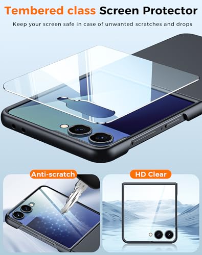 GooseBox for Samsung Galaxy Z Flip 7 Case with Screen Protection,Z Flip 7 Slim HD Clearly Case Ultra-Thin Anti-Scratch Shockproof Phone Case(Black) - color: Flip7-Black PYK