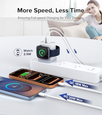 [3 in 1] USB C Charger Block for Apple Watch Charger Magnetic Fast Charging - color: White