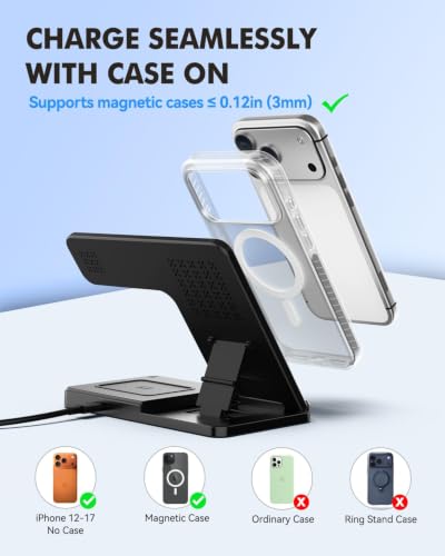 25W Charging Station, 3-in-1 Magnetic Wireless Charger for Apple - color: Black（Foldable）