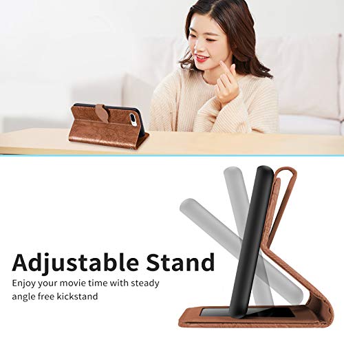 Wallet Case for iPhone 7 Plus/iPhone 8 Plus with Card Holder/Slot,PU Leather Flip Folio Shell [Magnetic Closure][Wrist Strap][Kickstand] Shockproof Cover Fit iPhone 7 Plus / 8 Plus Brown - color: Brown, size: iPhone 7 Plus / iPhone 8 Plus (5.5 inch)