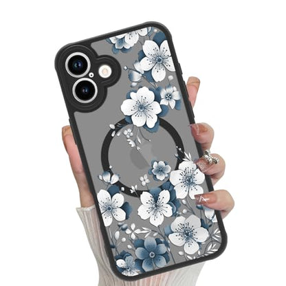 Magnetic for iPhone 16 Case,White Flower | [Compatible with MagSafe] Cute Fashion Translucent Matte Hard Back Shockproof Anti-Scratch Phone Case,Ink Flower - color: Ink Flower, size: iPhone 16