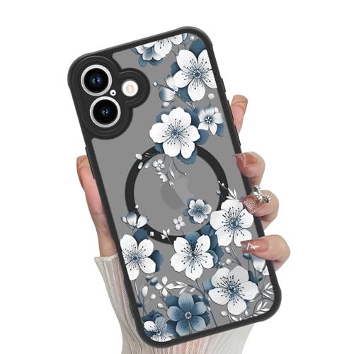Magnetic for iPhone 16 Case,White Flower | [Compatible with MagSafe] Cute Fashion Translucent Matte Hard Back Shockproof Anti-Scratch Phone Case,Ink Flower - color: Ink Flower, size: iPhone 16