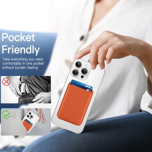 Compatible with MagSafe Wallet, Leather TPU Protective, Orange - color: Orange