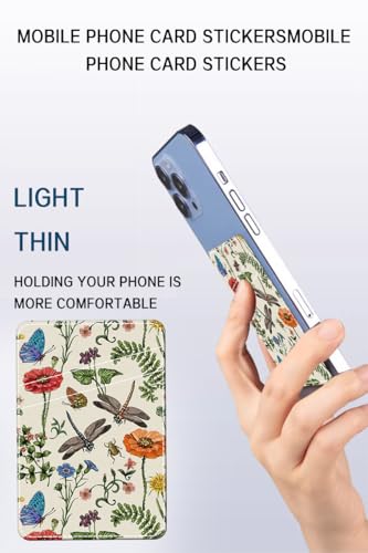 Phone Card Holder, Dual Pocket Leather Phone Wallet Adhesive Stick On, Cute Card Holder, Credit Card Holder for Phone Case Retro Insects And Flowers - color: Retro Insects And Flowers