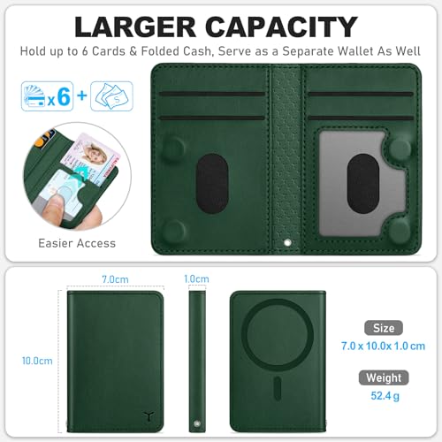 TUCCH for Magsafe Wallet, 6 Card Slots with RFID Blocking, Evergreen | for iPhone 17/17e/16/15/14/13/12 Pro/Pro Max/Plus, Clear ID Window, Magnetic Closure, PU Leather - color: Evergreen