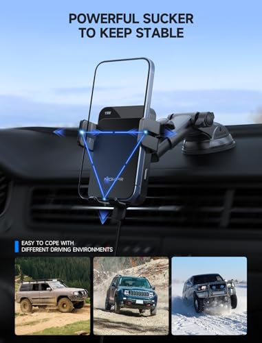 Wireless Car Charger 15W Auto Clamping Phone Holder Dash Windshield Vent - color: Gray