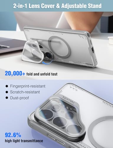 Nillkin Magnetic Case for Samsung Galaxy S26 Ultra, [2-in-1 Lens Cover & Hidden Kickstand] [MagSafe Compatible & Anti-Yellowing] Shockproof S26 Ultra Translucent Slim Case for Men Women, Clear Gray - color: Clear Gray