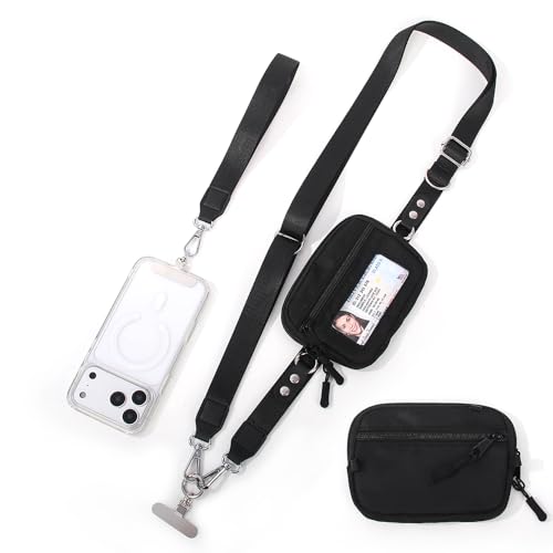 Crossbody Body Phone Holder for Women, New Phone Strap with Zippered Pouch, Adjustable Crossbody Strap - color: New Black