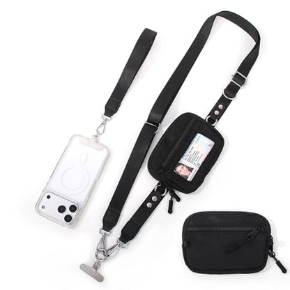 Crossbody Body Phone Holder for Women, New Phone Strap with Zippered Pouch, Adjustable Crossbody Strap - color: New Black
