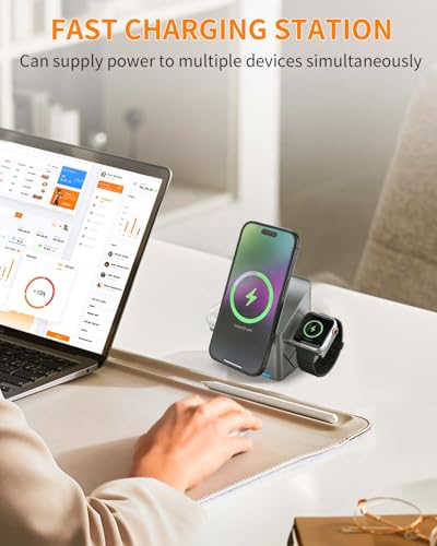 3 in 1 Wireless Charging Station, Wirelessly Charger Compatible with iPhone 17,16,15,14,13,12 Series - Watch 10 9 8 7 6 5 4 3 2 SE Ultra 2 3 - Airpods 4 3 Pro
