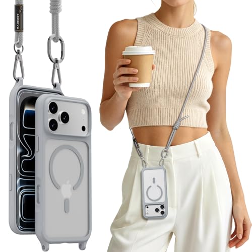 MAGEASY Roam MagSafe Crossbody iPhone Case with Adjustable Strap for iPhone 18 Pro Max & 17 Pro Max, Magnetic Case with Detachable Lanyard, 16FT Drop Defense, Camera Control Compatible (Mist) - color: Mist, size: iPhone 17/18 Pro Max