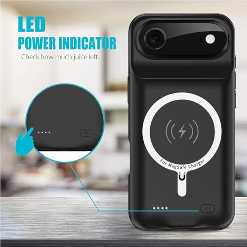 Battery Case for iPhone Air, Full Encircle 12000mAh High Capacity Rechargeable Portable Charger Case Extended Battery Pack for iPhone Air(6.5 inch) Wireless Charging Cover with Carplay-Black - size: iPhone Air (6.5 inch)