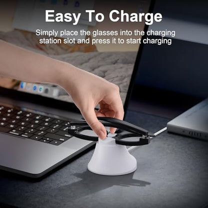 Charging Station Compatible with Ray-Ban Meta Wayfarer/Gen 2 and Skyler/Gen 2 Accessories, Magnetic Charger Dock Stand with Fast Charging & LED Indicator for Smart Glasses & Glasses Case - size: White