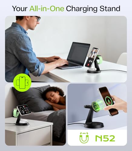 3 in 1 Magnetic Charging Station for iPhone 17-12 Series, iWatch &AirPods - size: 15W Max for Phone