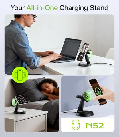 3 in 1 Magnetic Charging Station for iPhone 17-12 Series, iWatch &AirPods - size: 15W Max for Phone