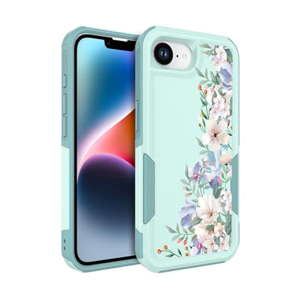 for iPhone 17e Case & iPhone 16e Case: Cute Flowers Floral Design for Girls Women Military Grade Drop Protection TPU Bumper Shockproof Silicone Phone Cover (Mint Green/Magnolia) - color: Mint Green/Magnolia